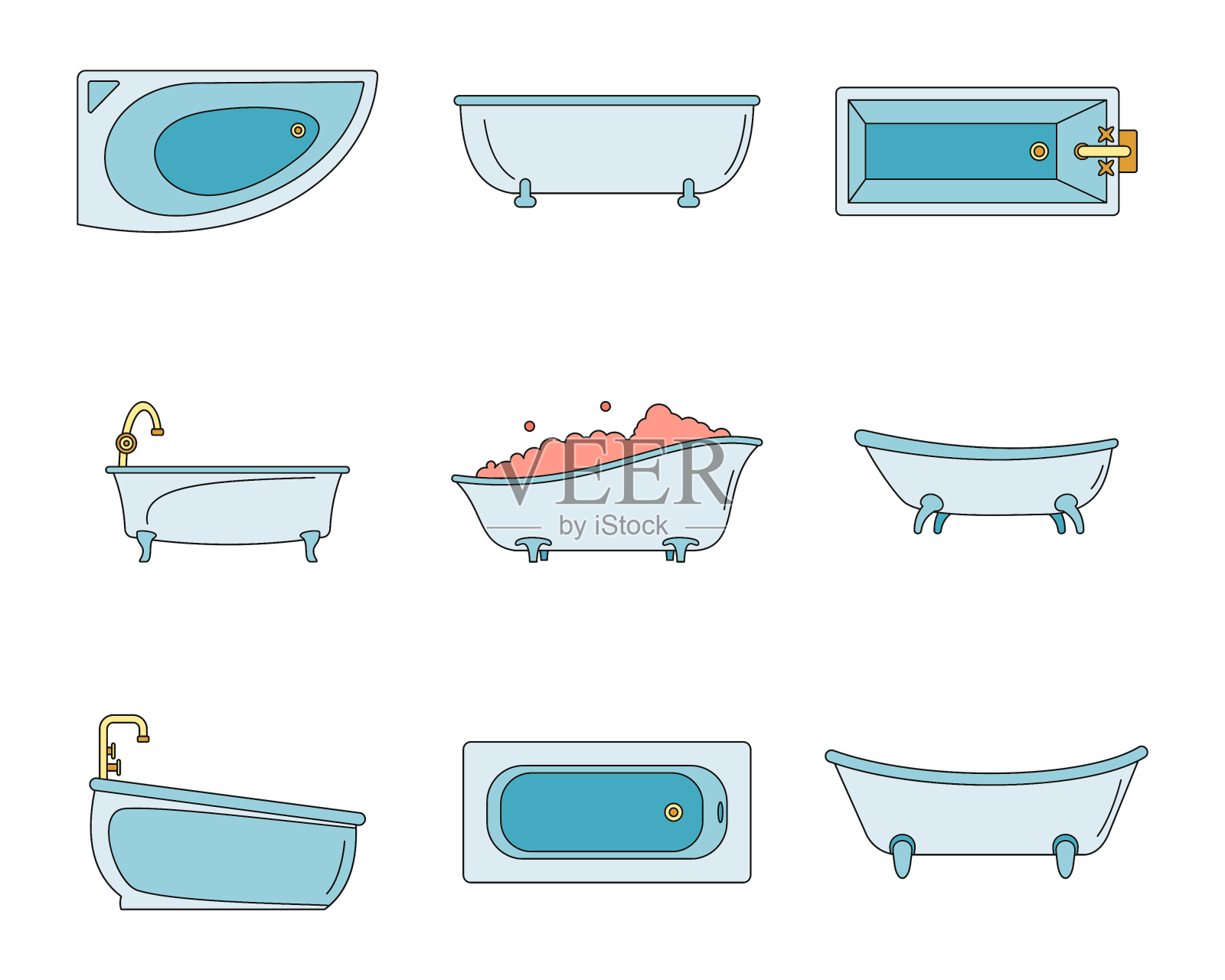 浴缸内部图标设置颜色设计元素图片