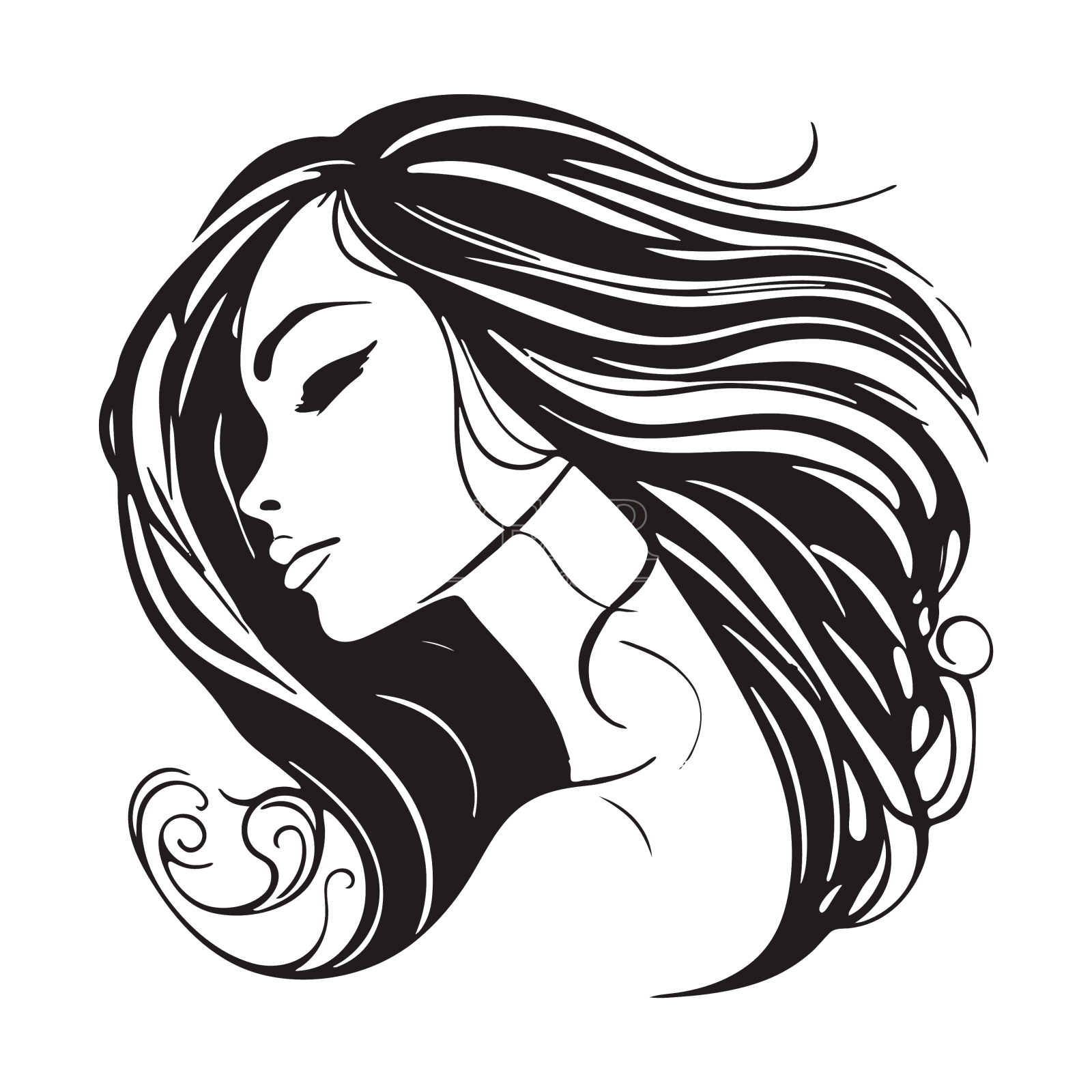 一个长发飘逸的女人的剪影设计元素图片