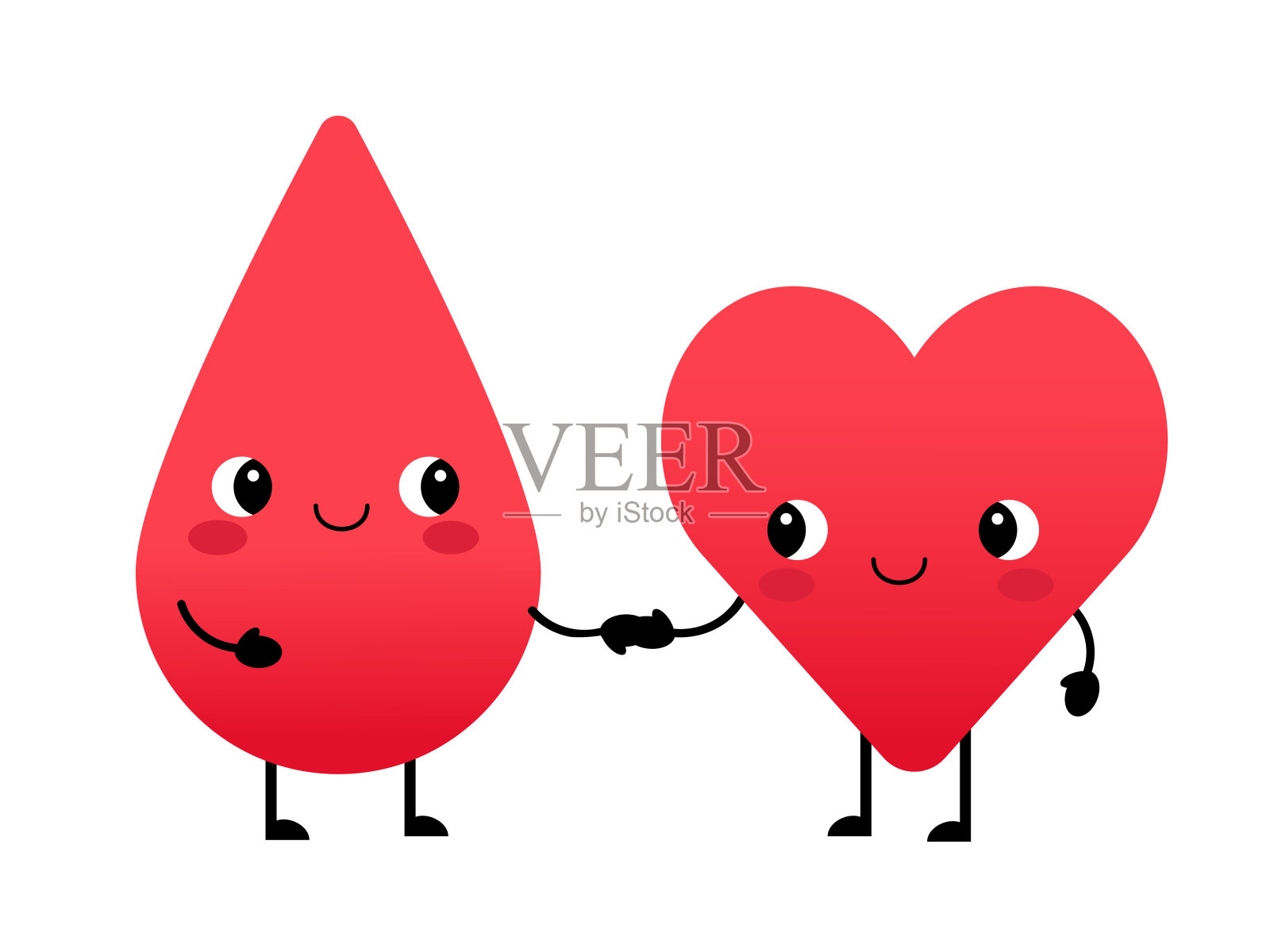可爱的人物-血滴和心牵手在一起插画图片素材