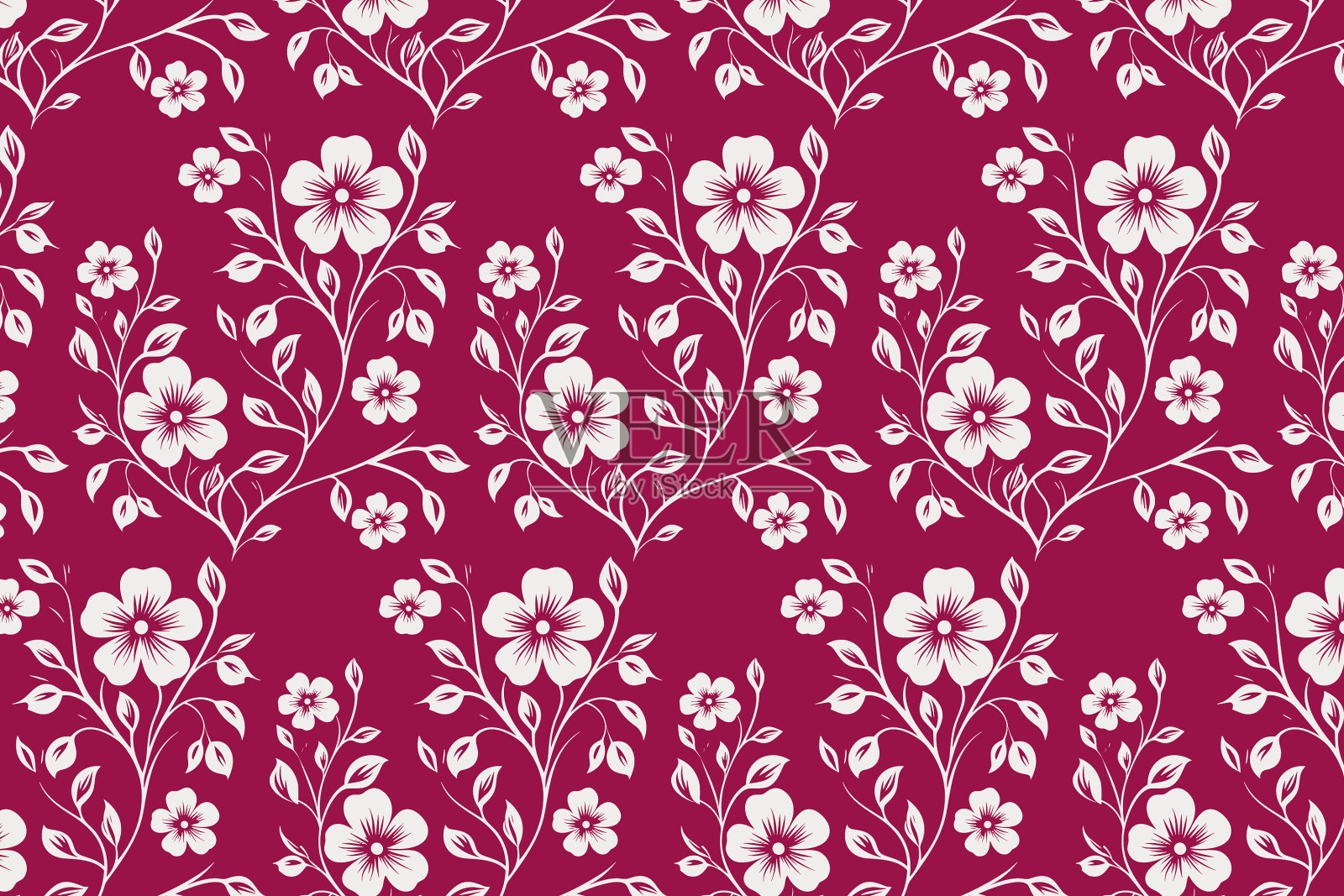 粉红色背景上的白色花藤插画图片素材