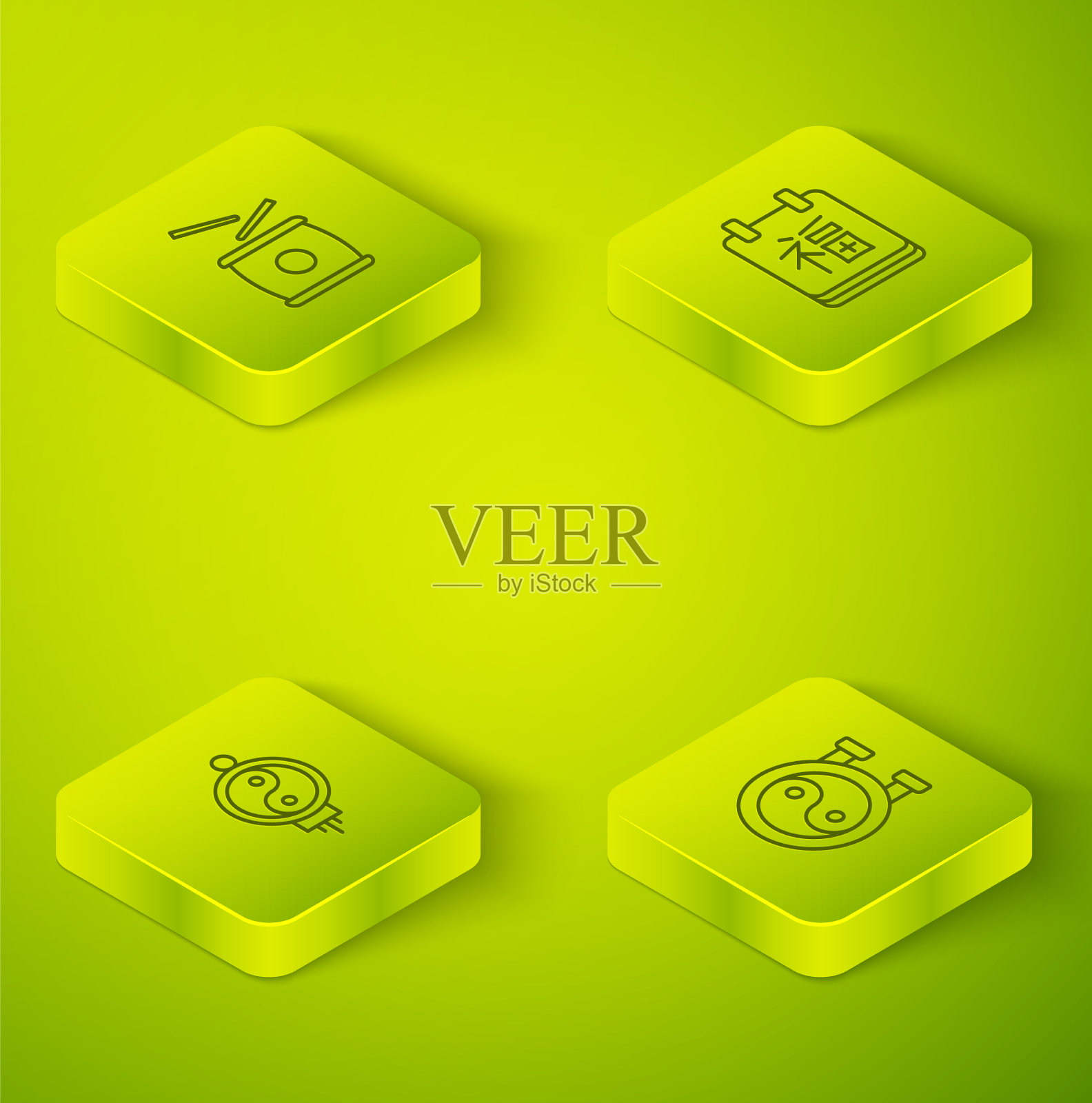 设置年灯等距线插画图片素材