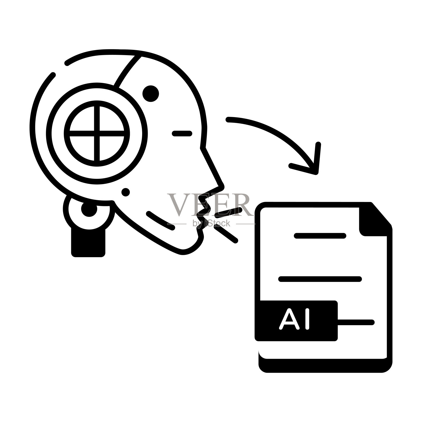 描绘AI技术的线性图标插画图片素材