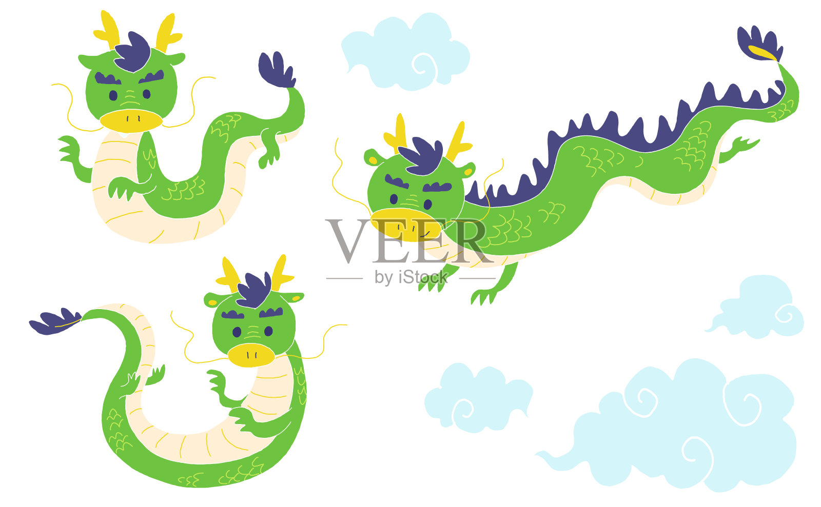 各种龙的手绘插图集插画图片素材