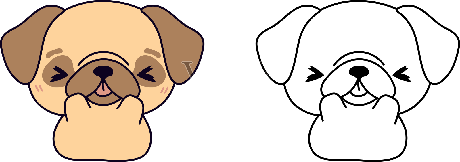 卡哇伊哈巴狗小狗剪贴画多色和黑色设计元素图片