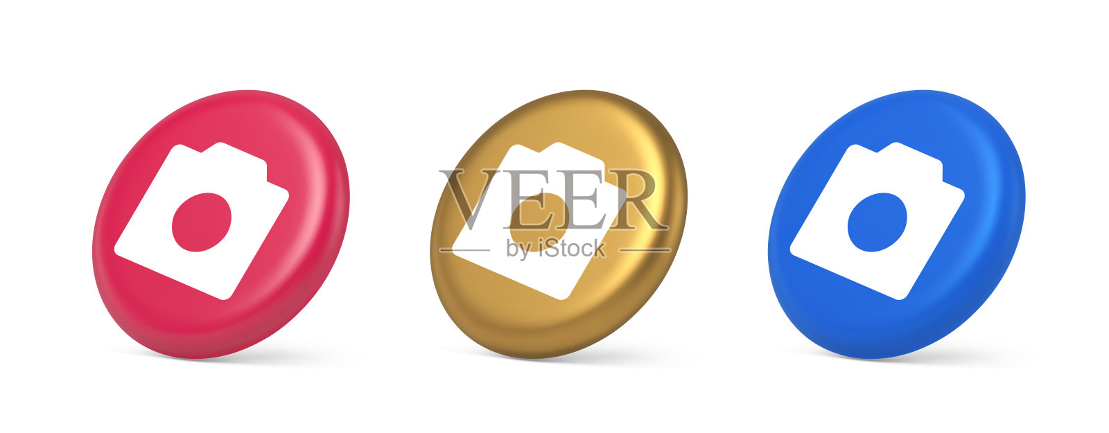 照片视频摄像机多媒体内容创建按钮光学镜头变焦装置三维等距圆图标插画图片素材