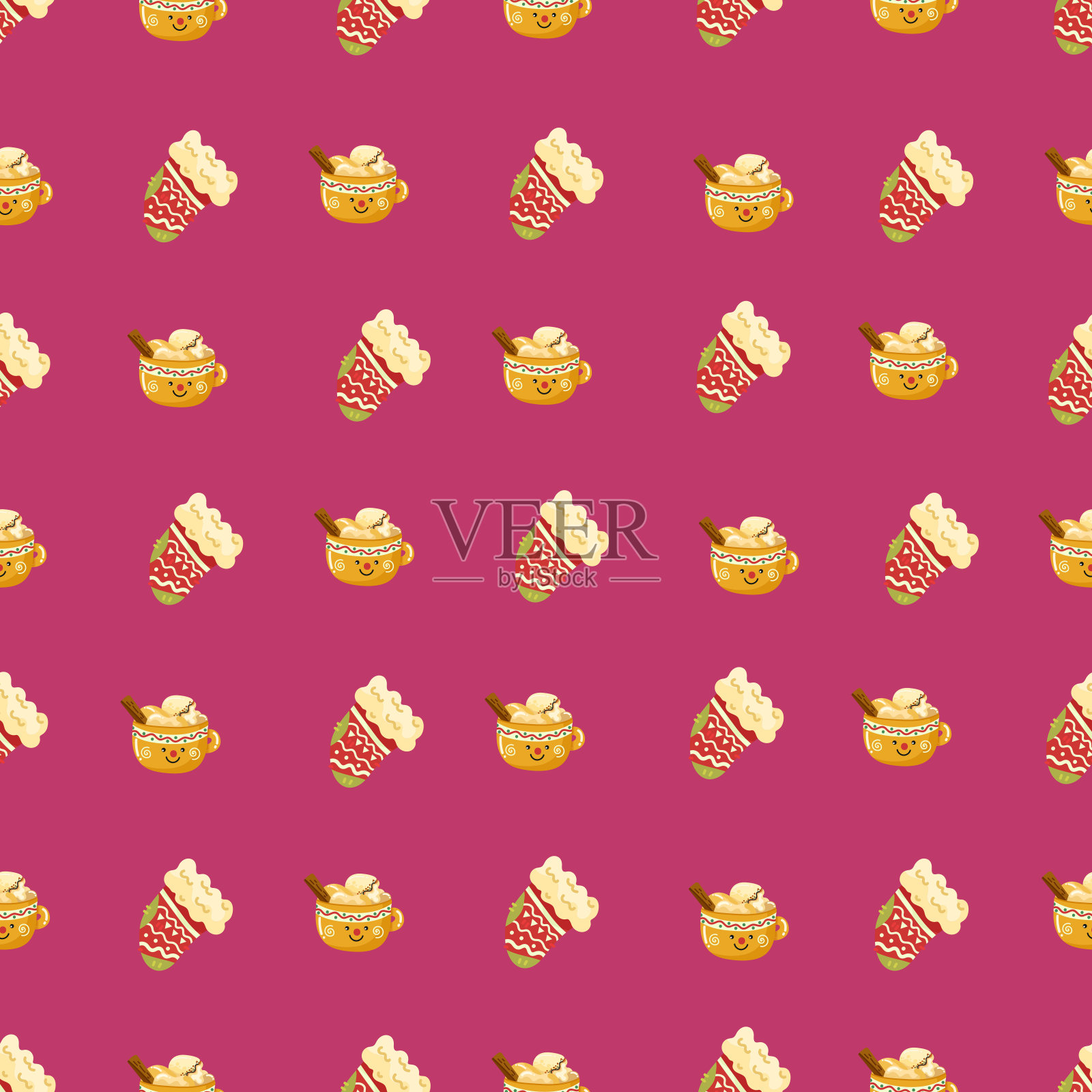 圣诞无缝图案的玩具，礼物和糖果。时尚复古风格。插画图片素材