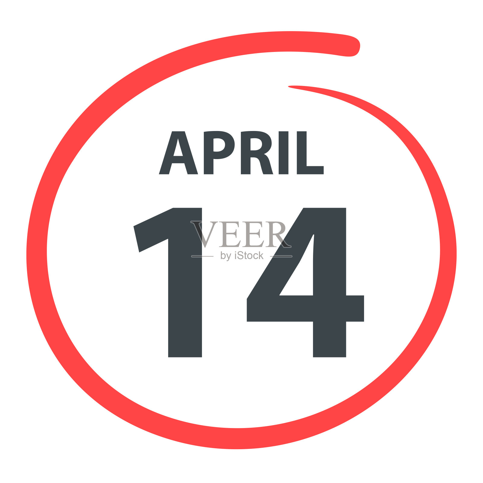 4月14日——白底上用红色圈出的日期插画图片素材