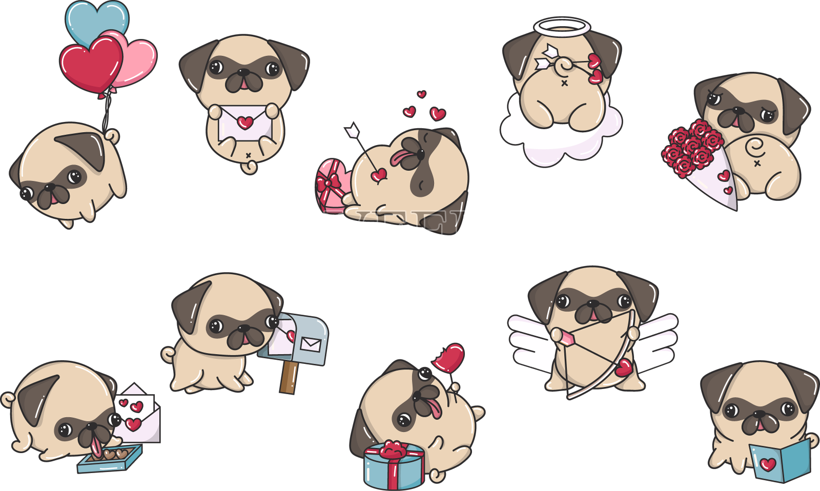 一套卡通卡哇伊哈巴狗设计元素图片