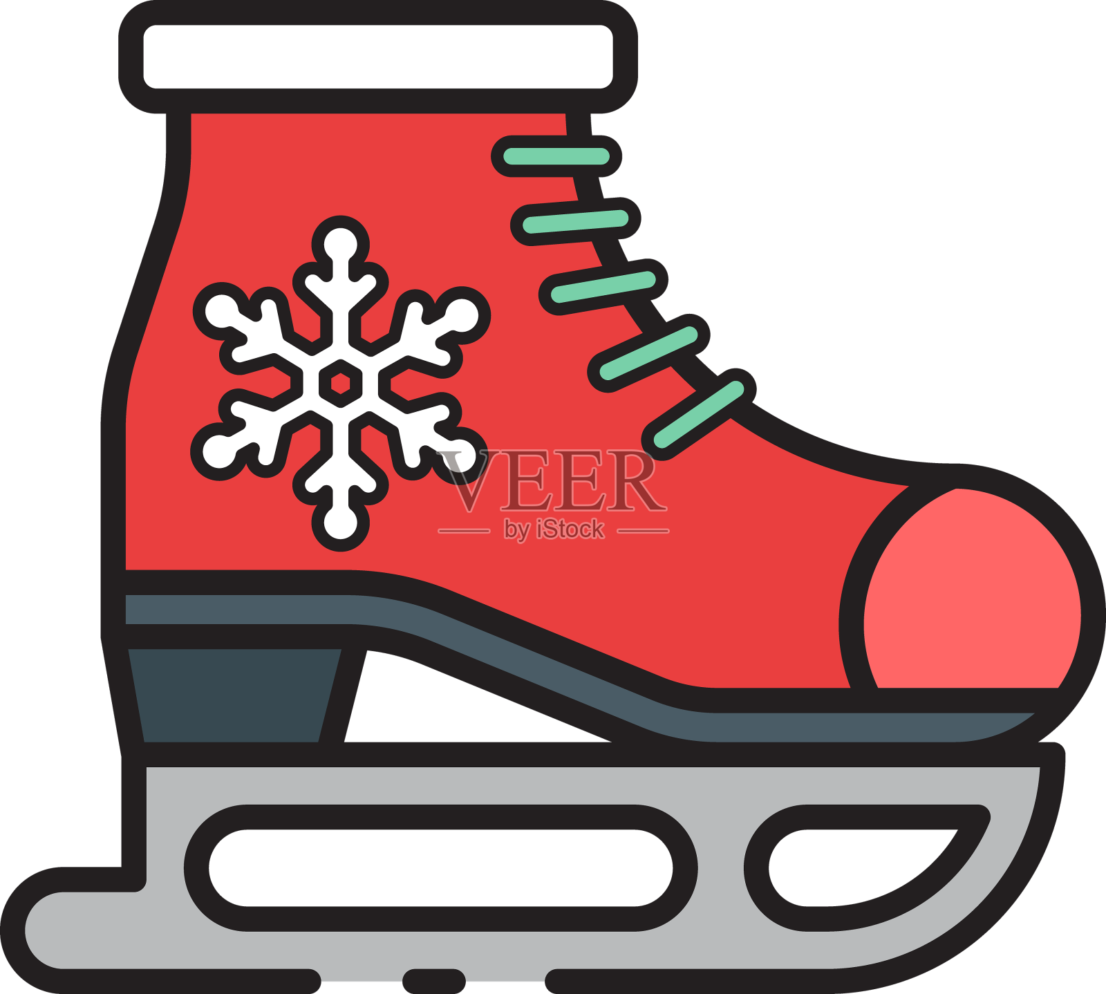 圣诞溜冰靴图标与线性颜色设计元素图片