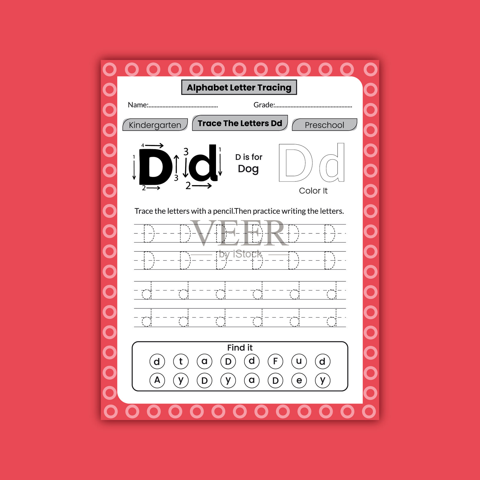 为孩子们准备的字母描摹练习册插画图片素材