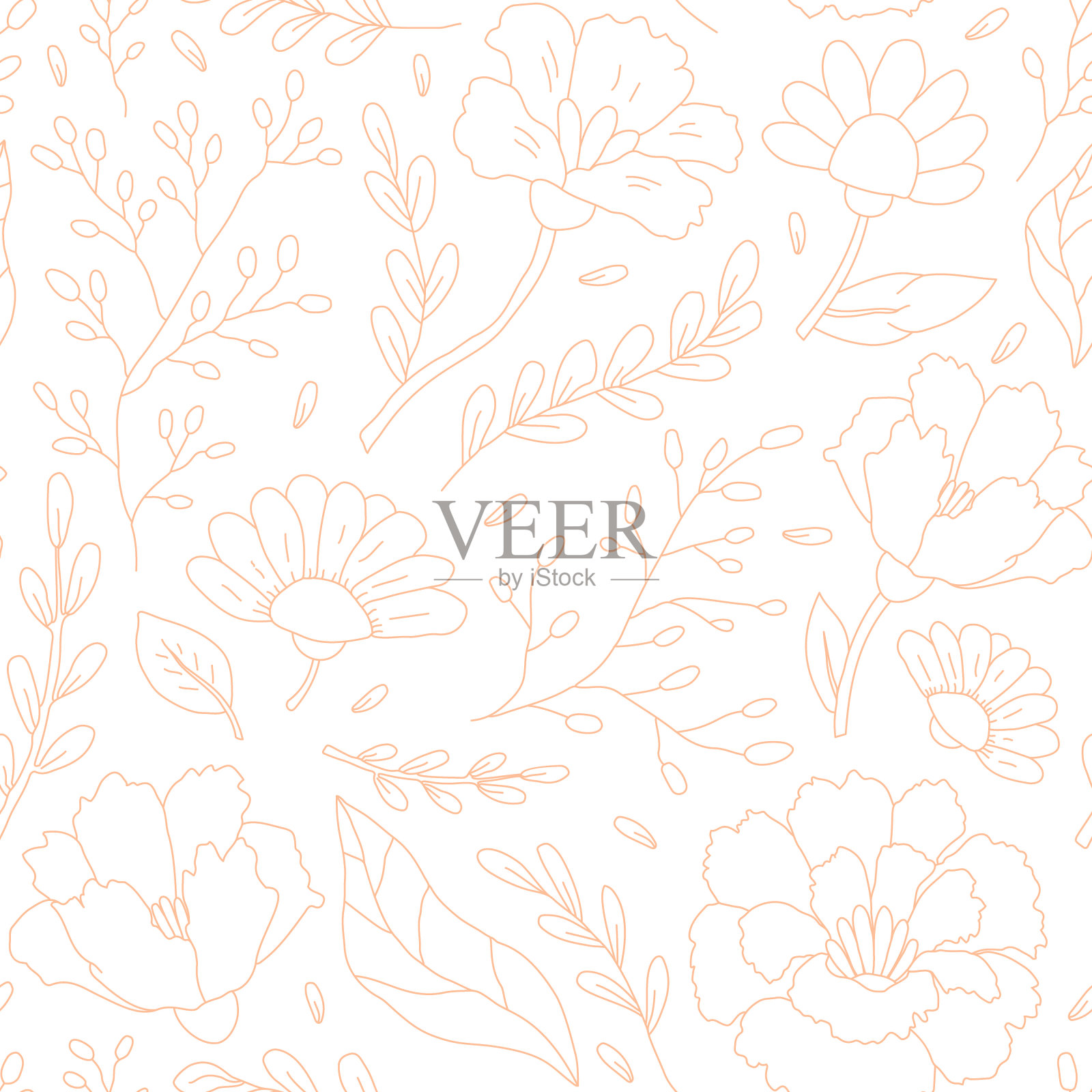 花卉无缝图案的可爱抽象手绘花和叶子。招标矢量插图。插画图片素材