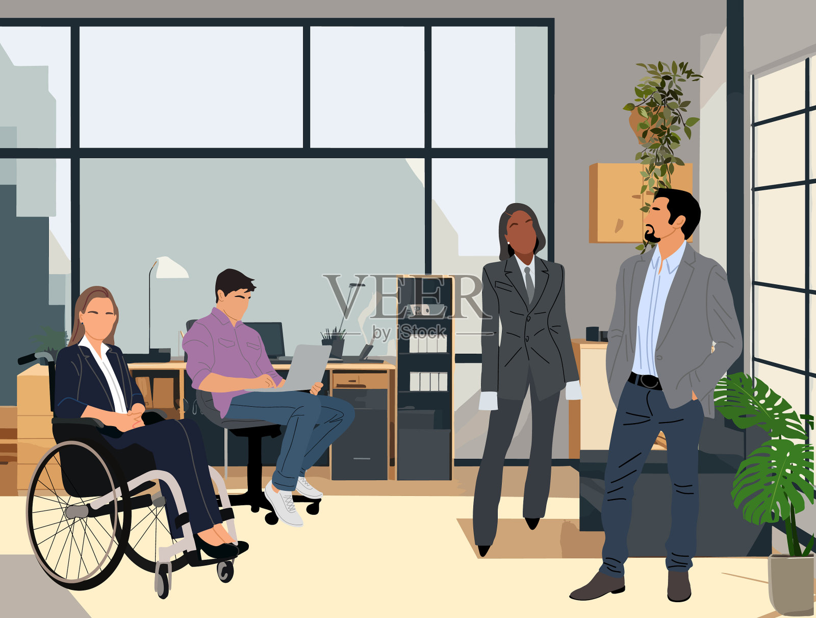 现代化办公环境下的包容性业务团队插画图片素材
