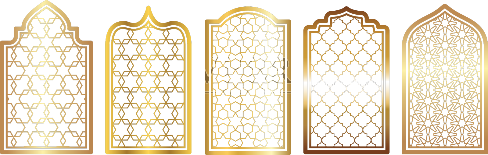 金色斋月窗与伊斯兰门框设计元素图片