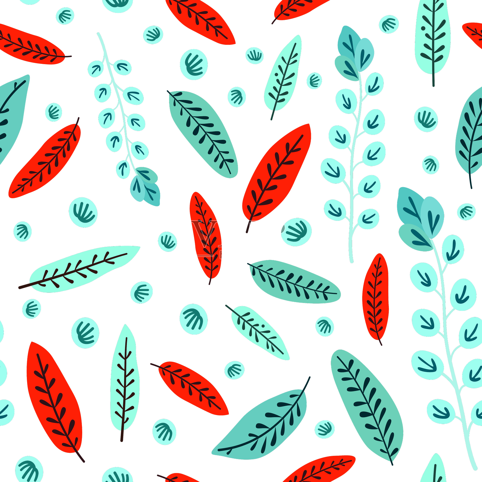 无缝图案与树叶手绘设计元素图片