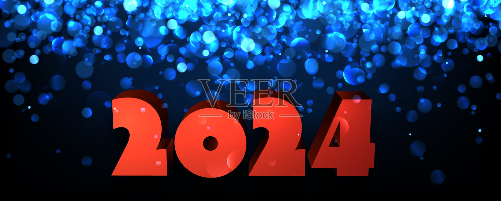 2024年新年快乐，红色3d字就亮了插画图片素材