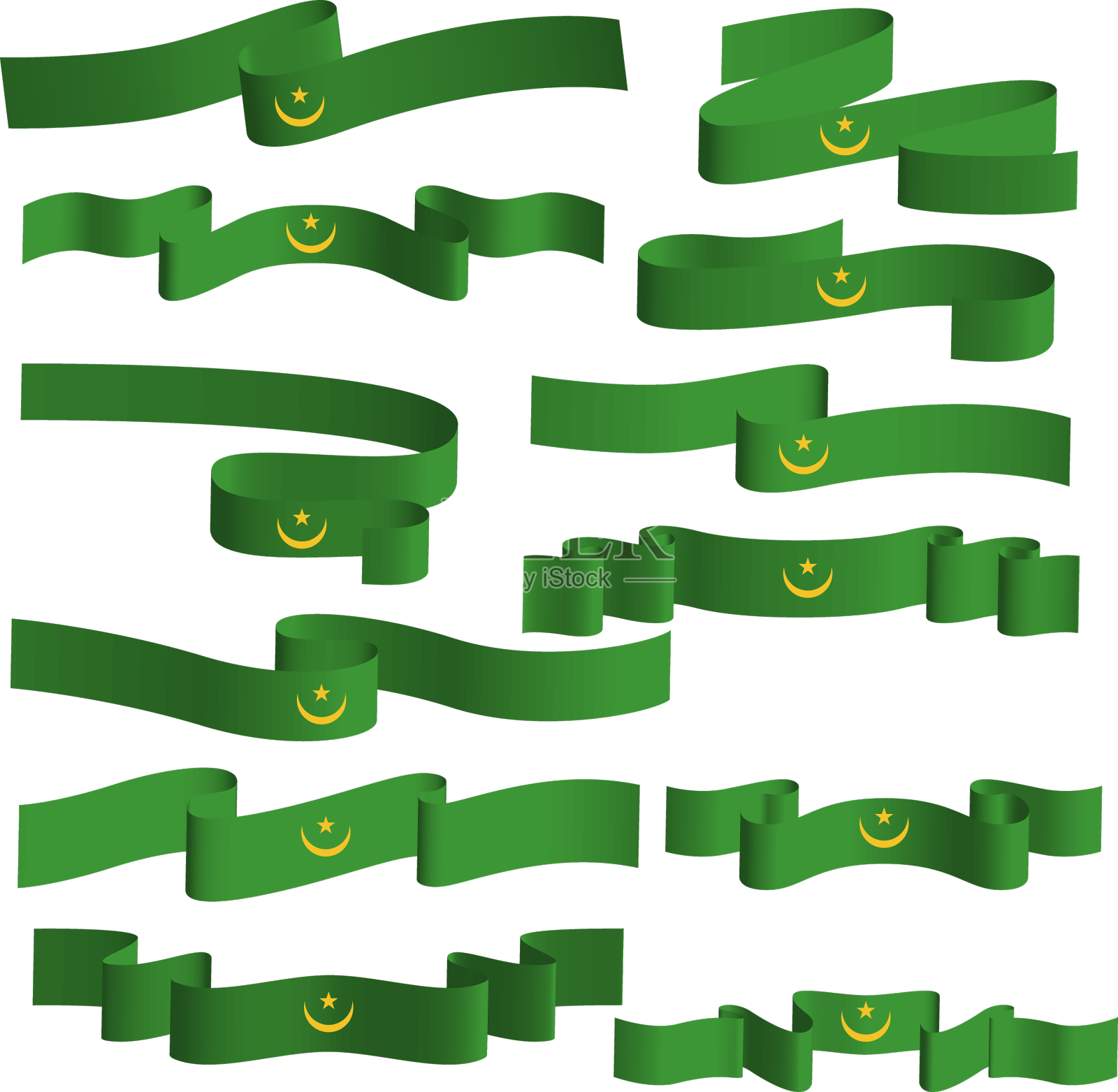 毛里塔尼亚国旗丝带束套装设计元素图片