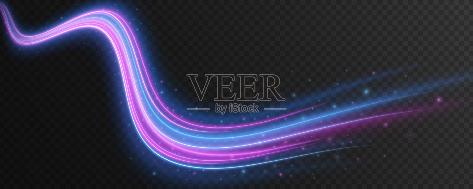 发光的波浪形痕迹孤立在透明的黑色插画图片素材