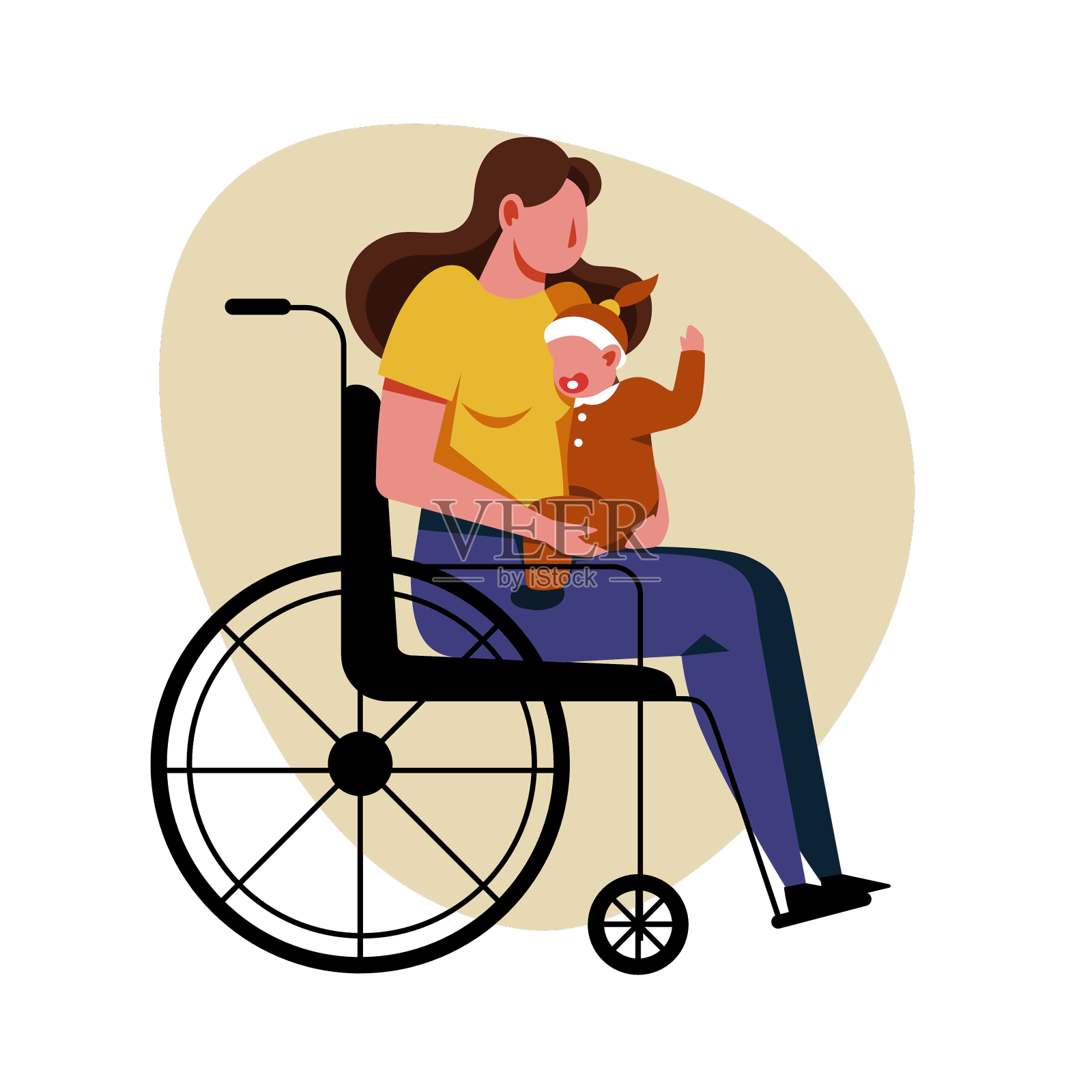 一个坐在轮椅上的女人抱着一个婴儿设计元素图片