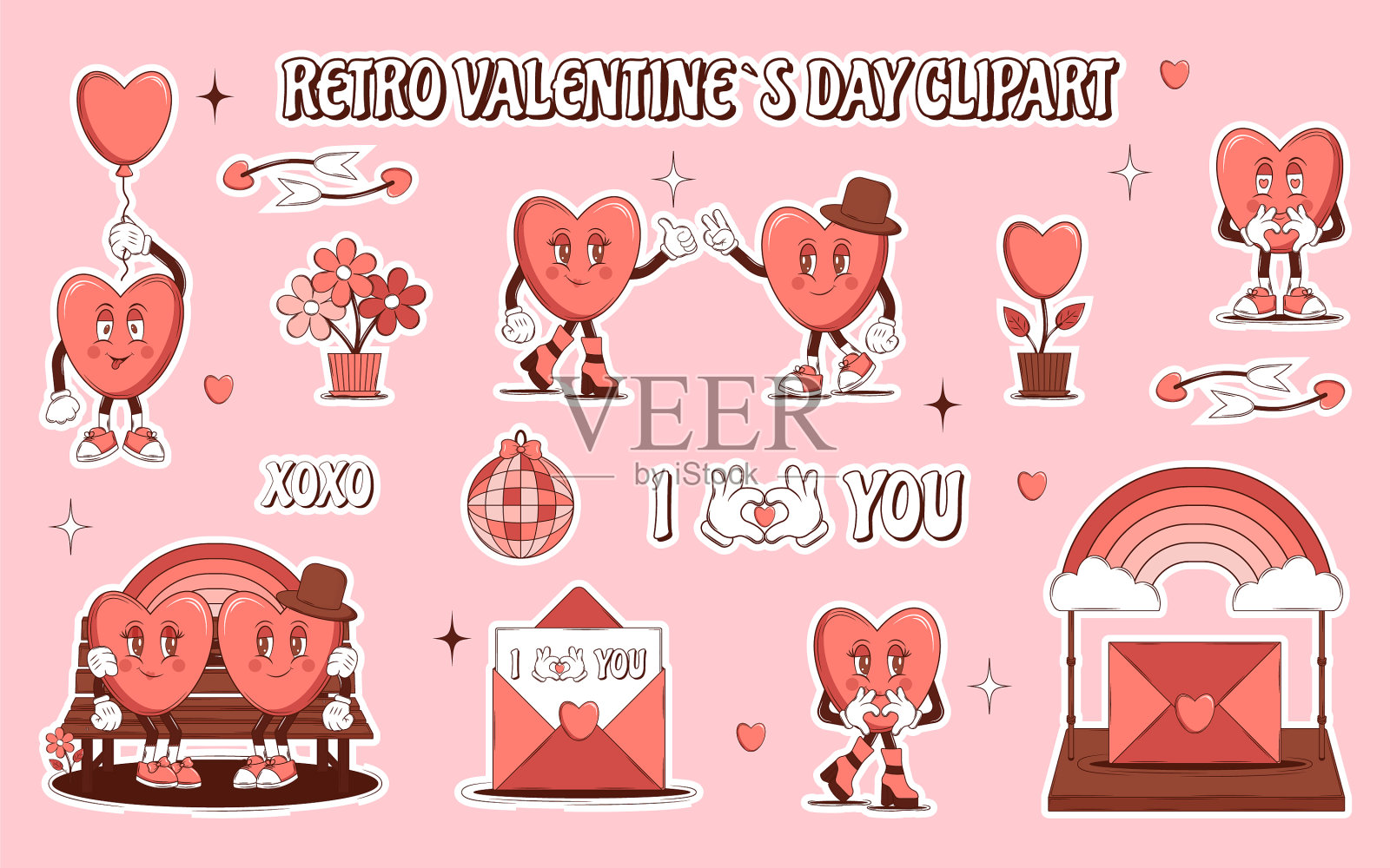 一套贴纸，可爱的卡通人物插画图片素材