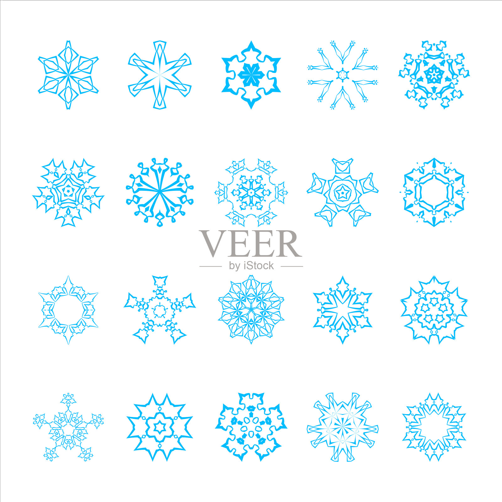 冬天的雪花设置蓝色孤立的图标插画图片素材