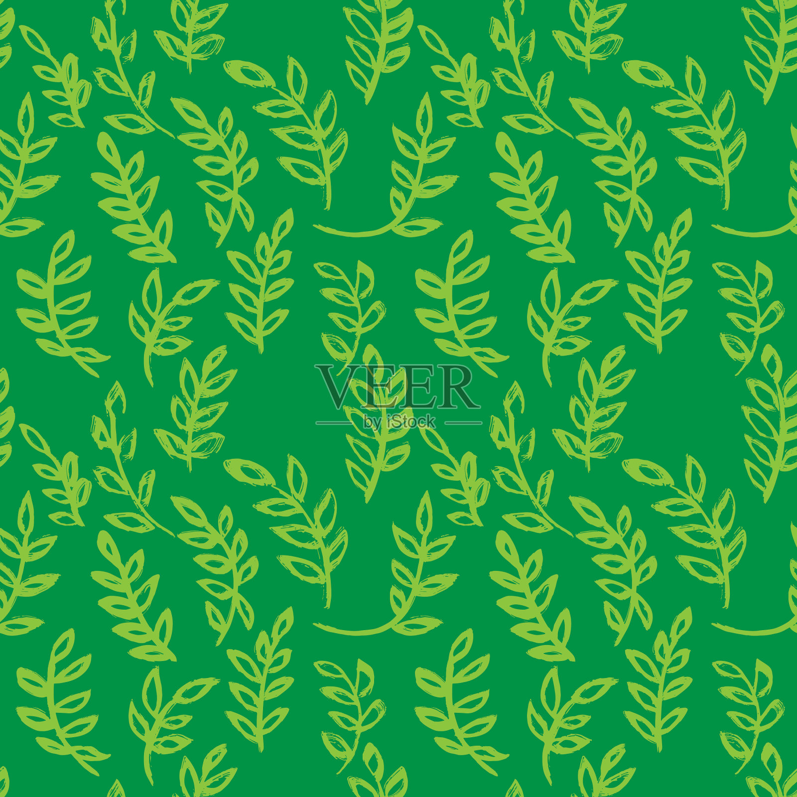 干刷树叶和树枝无缝绿色插画图片素材