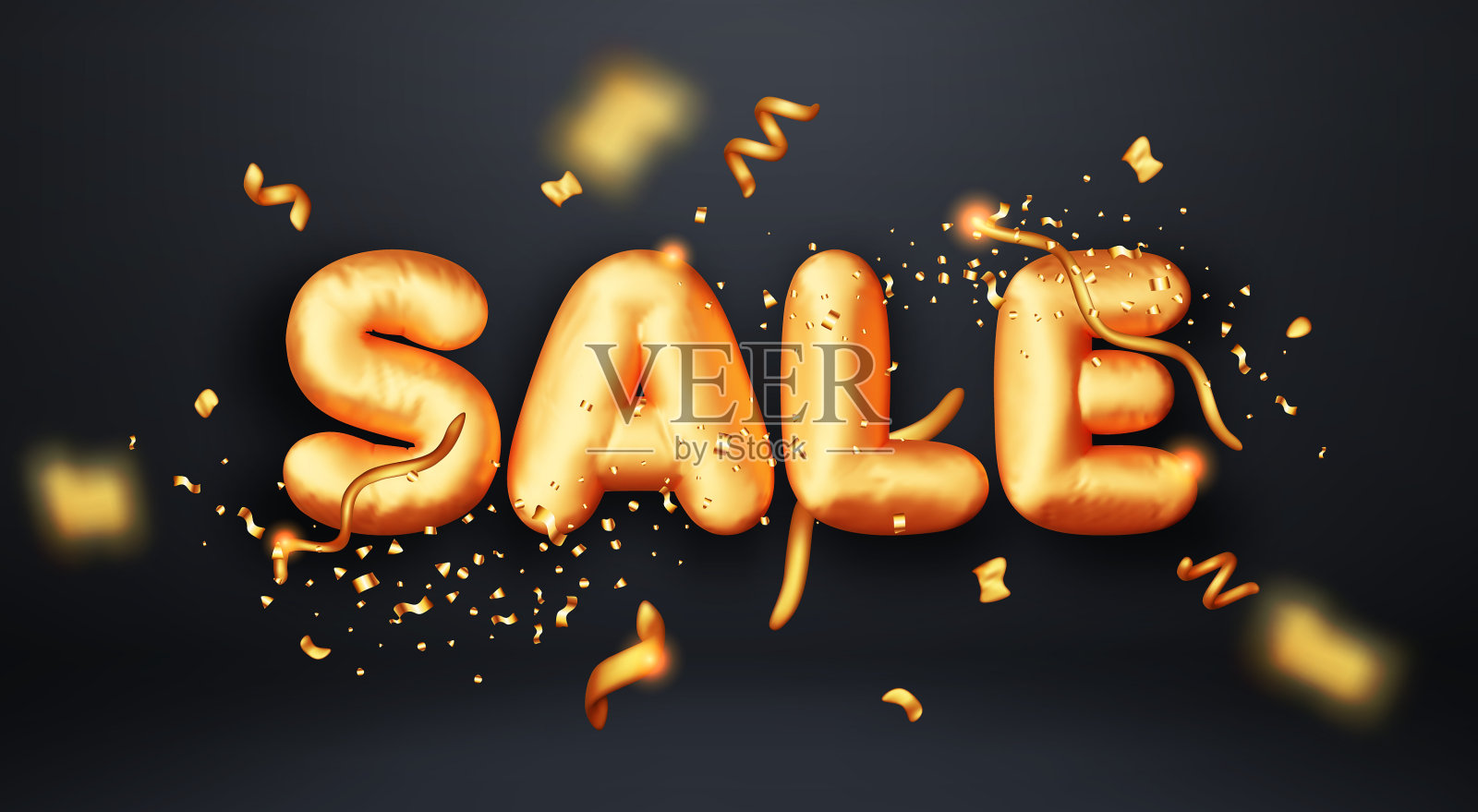 3d黄金销售字在气球购物横幅插画图片素材