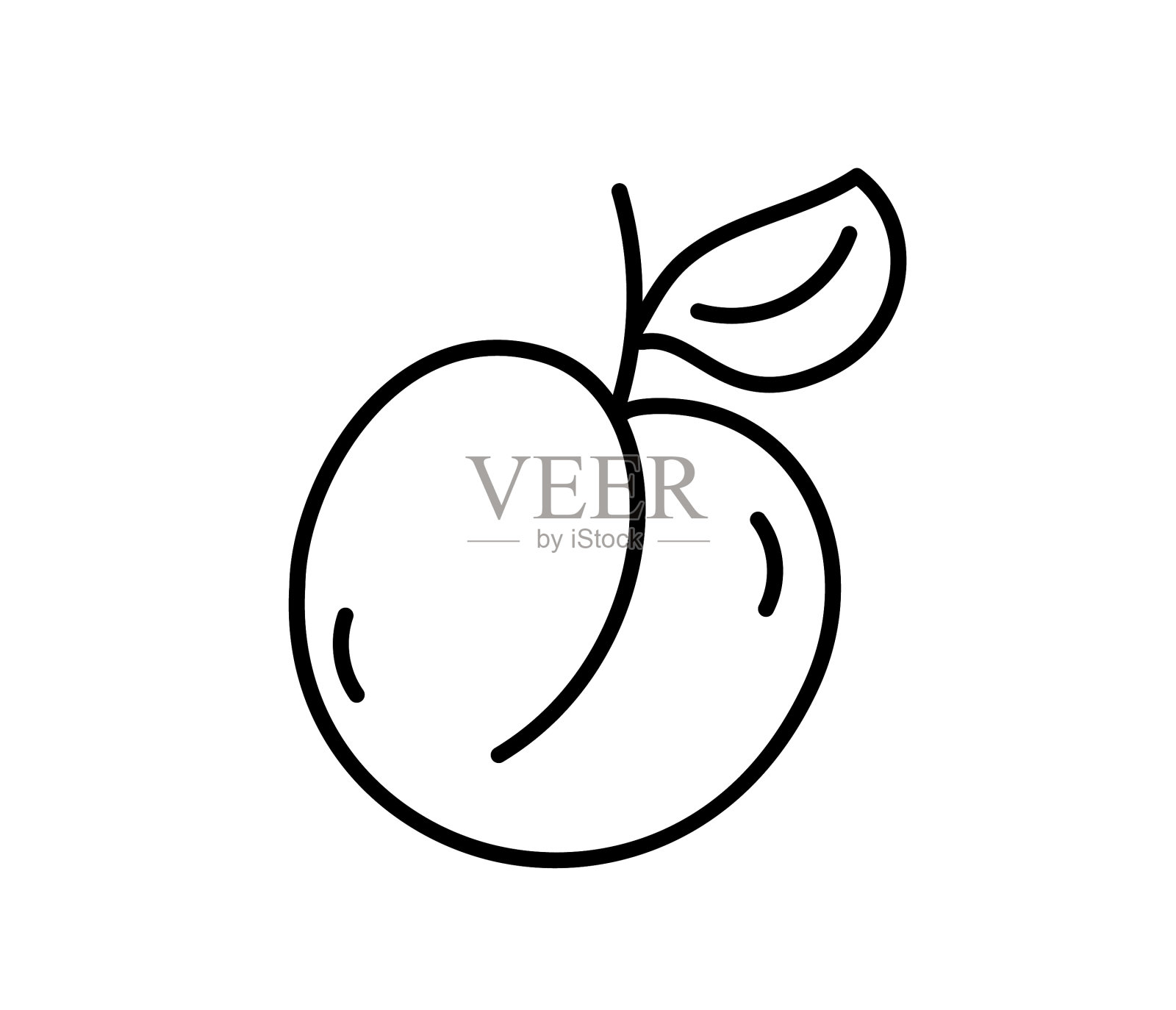 手绘线桃杏水果轮廓图标插画图片素材