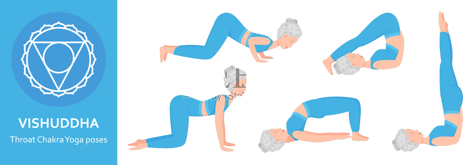 老年妇女练习喉轮瑜伽姿势设计元素图片