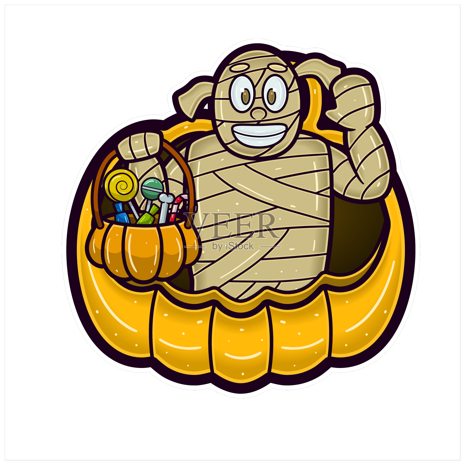 妈妈在大南瓜卡通万圣节贴纸设计元素图片