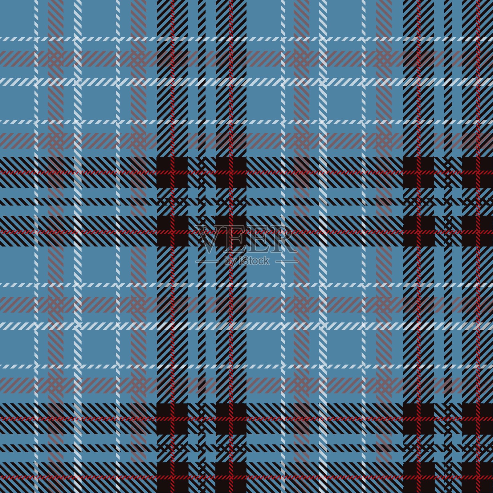 格子呢无缝图案，蓝色和黑色插画图片素材