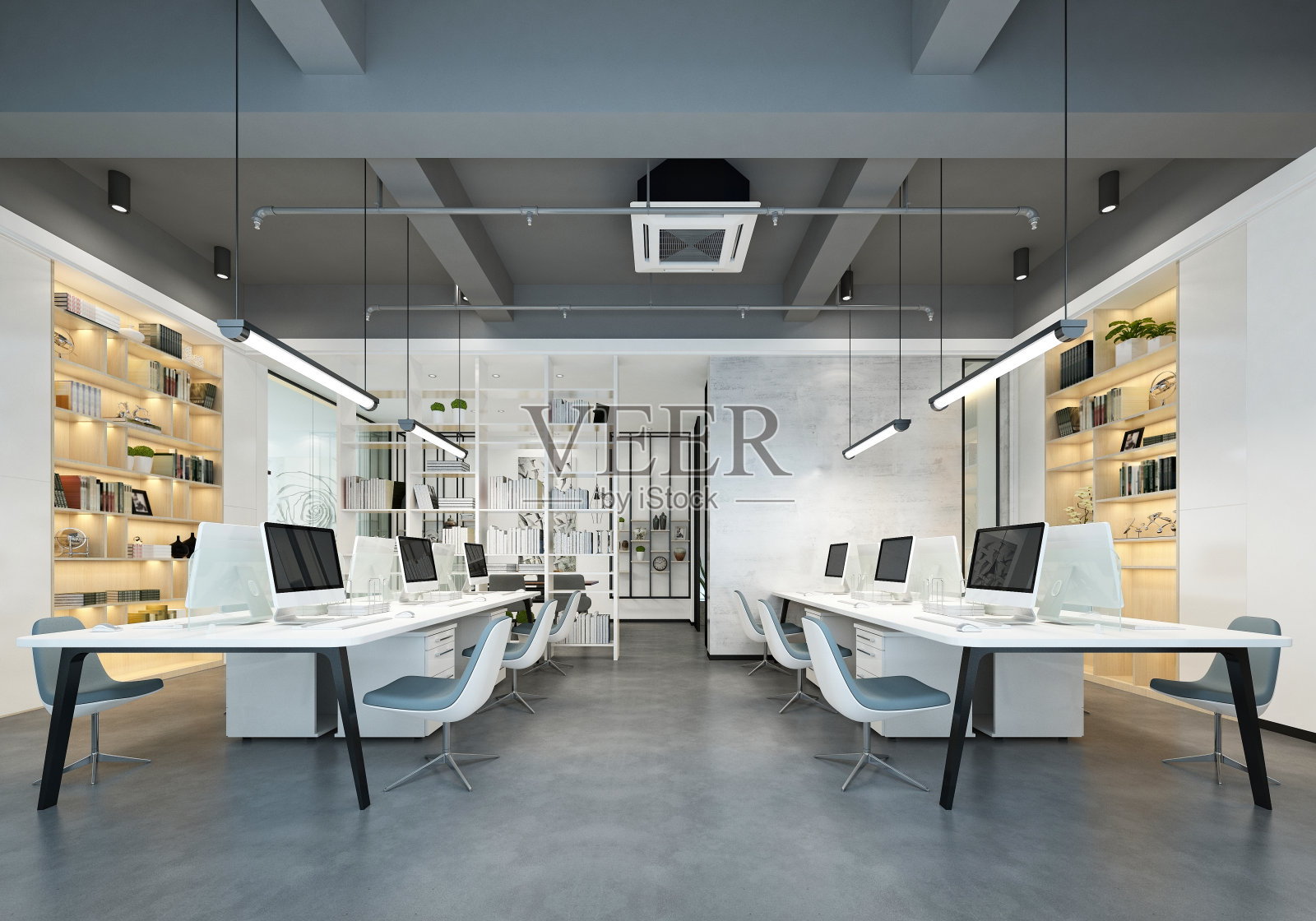 3d渲染办公开放的大空间照片摄影图片