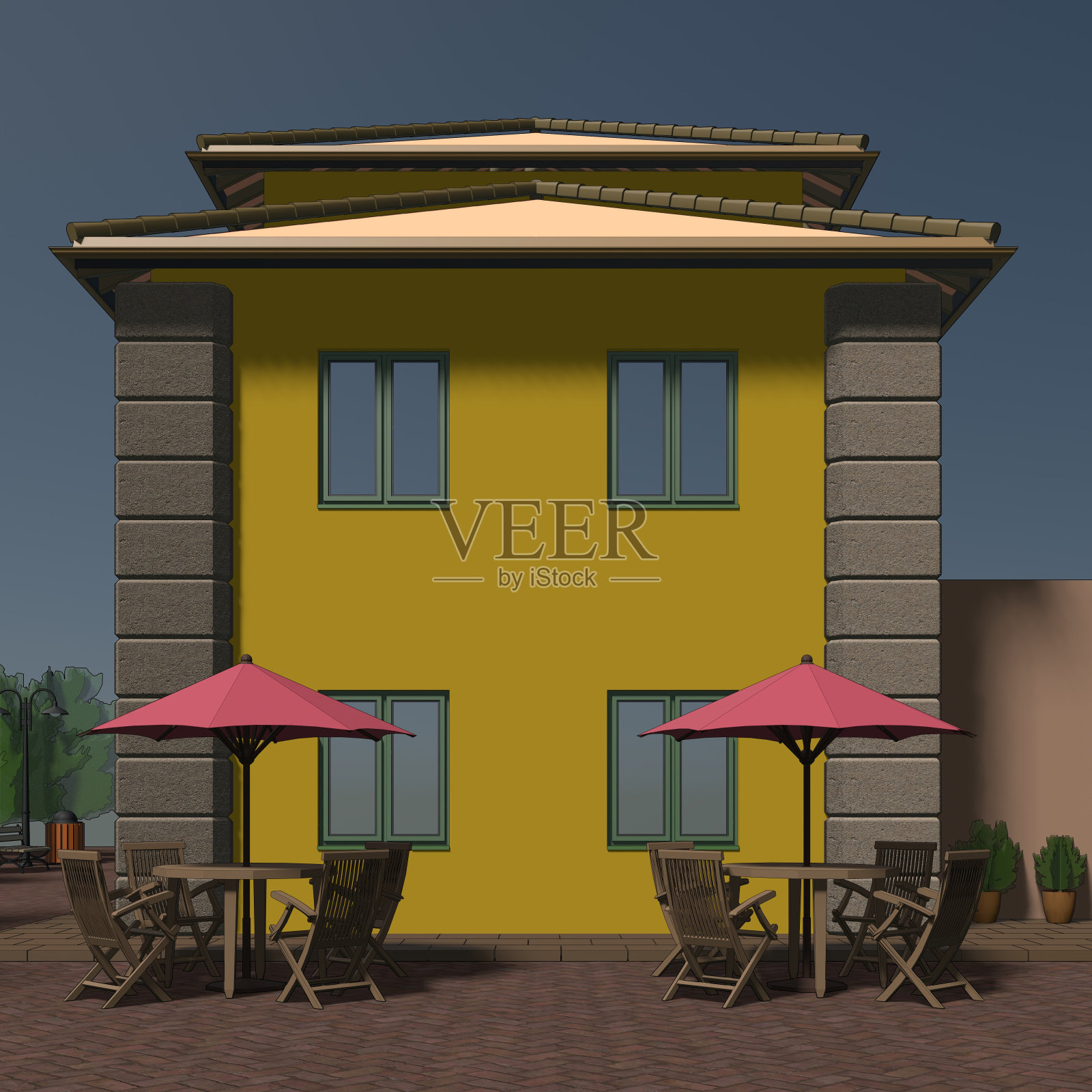 咖啡店的3D插图照片摄影图片