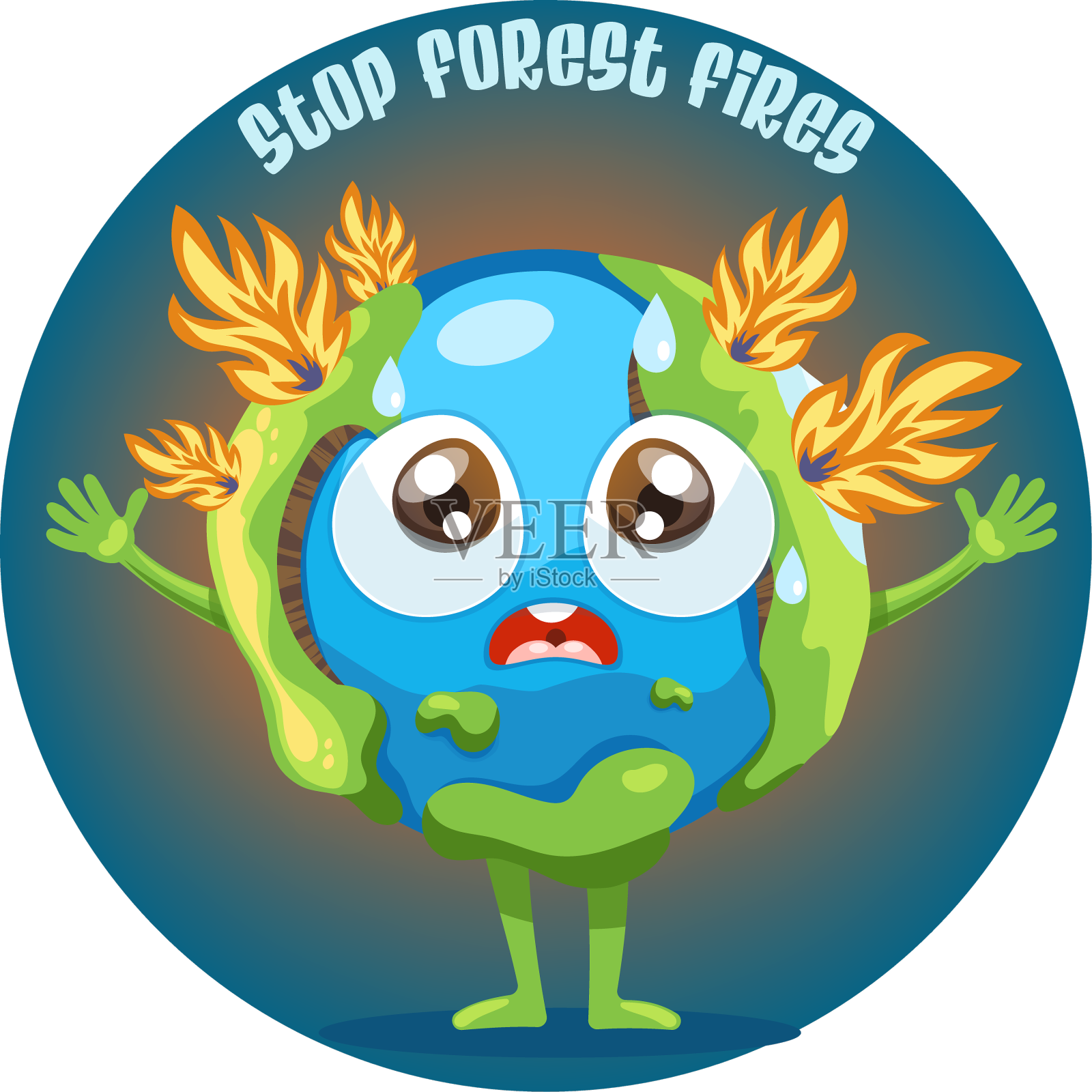 可爱的地球角色阻止森林火灾设计元素图片