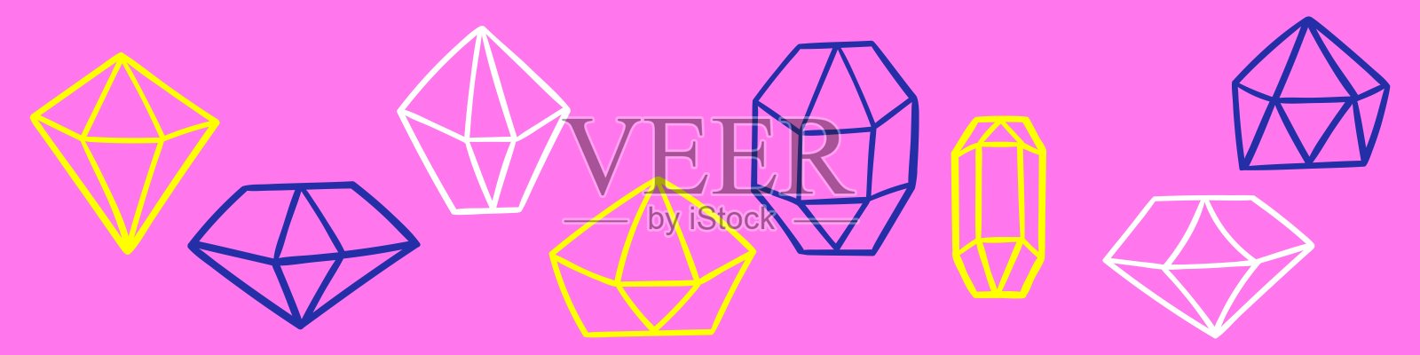 轮廓晶体的集合。平面设计。矢量图标。插画图片素材