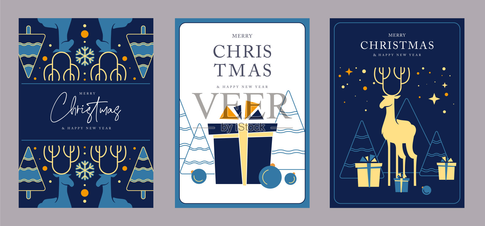 一套圣诞贺卡或圣诞装饰封面。矢量图插画图片素材