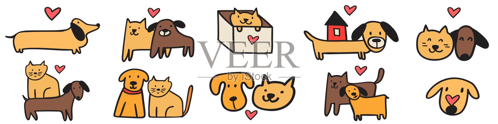 宠物收养，猫狗友谊。插画图片素材