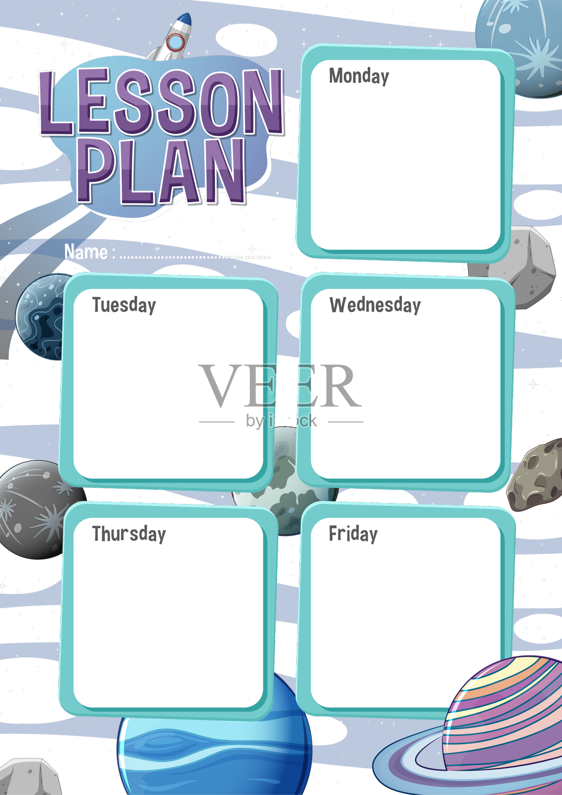 外太空行星每周课程计划设计元素图片