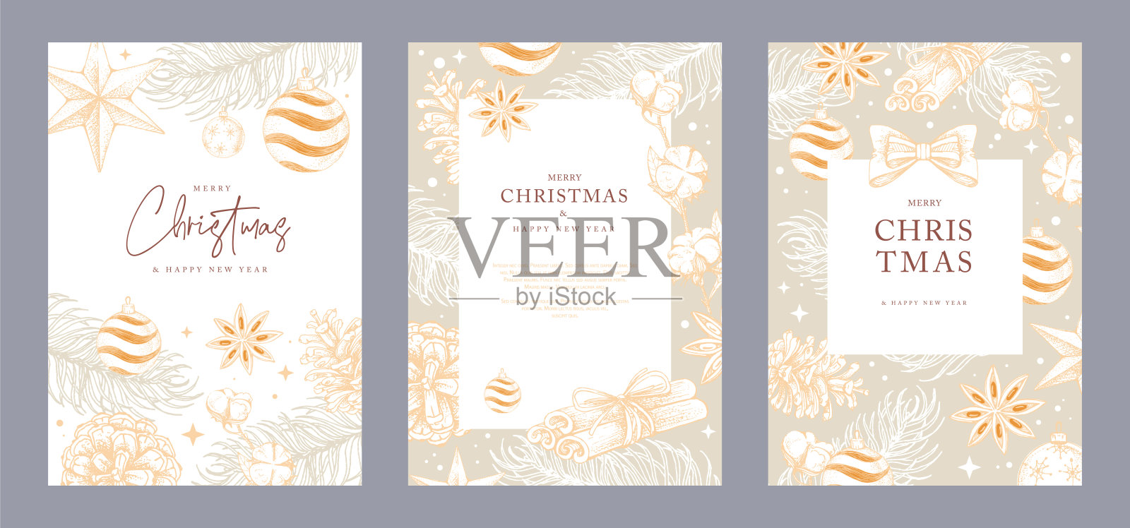 一套圣诞贺卡或圣诞装饰封面。矢量图插画图片素材