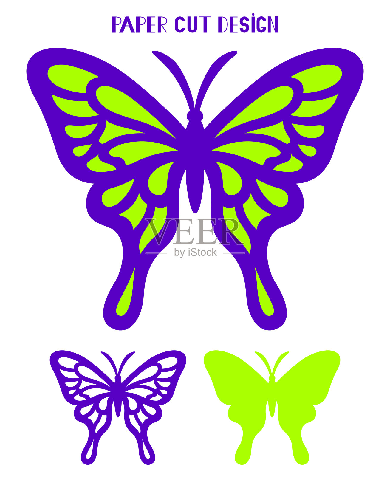 蝴蝶矢量剪影。分层的昆虫。模板激光和剪纸。插画图片素材