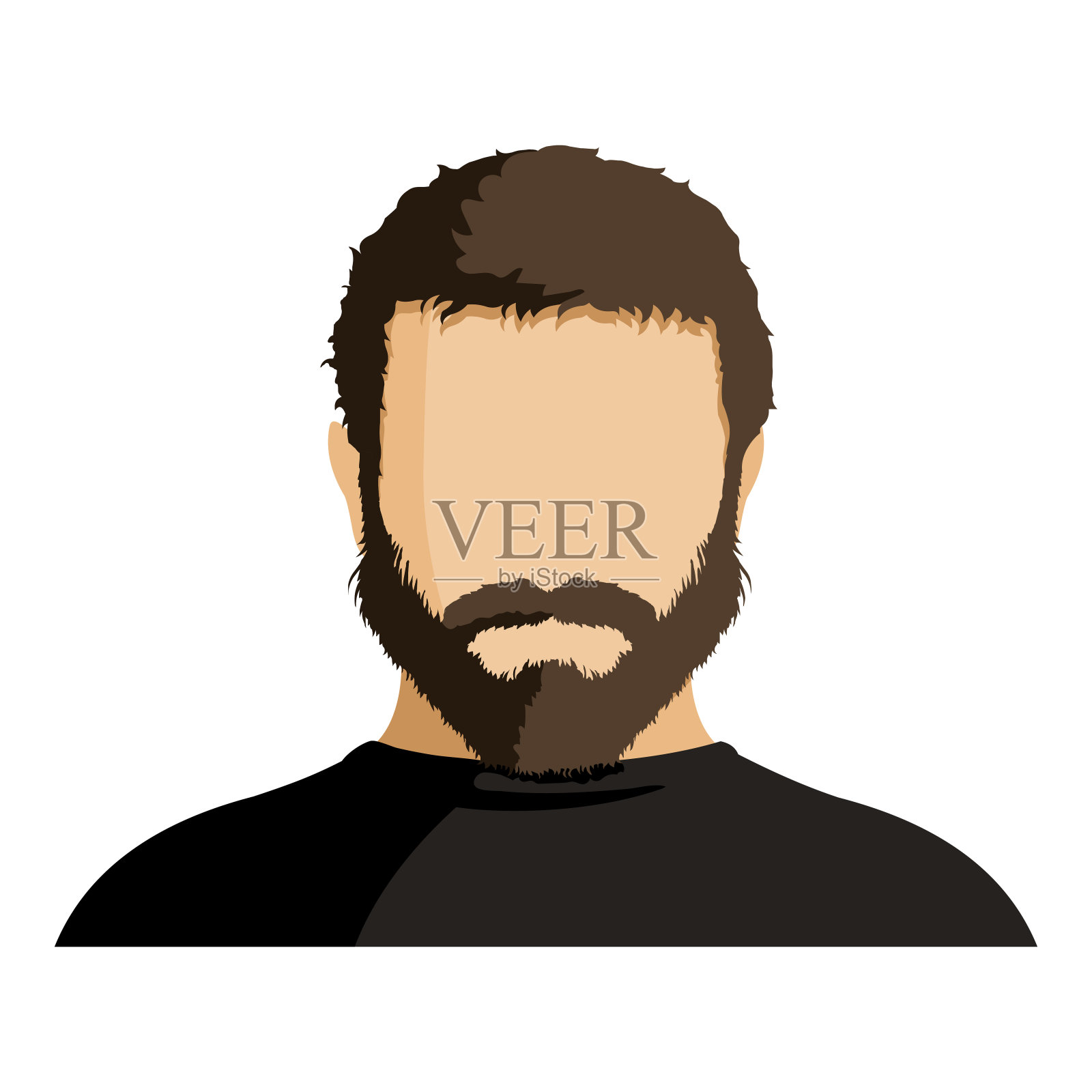 矢量扁平人头像。没有脸，发型和胡子插画图片素材