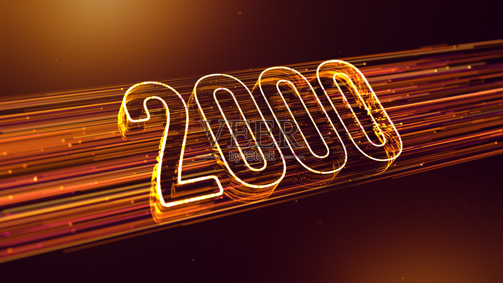 金色的黄色紫色光泽模糊焦点2000 3D透视数字虚线粒子微风效果和闪光尘埃光耀斑插画图片素材