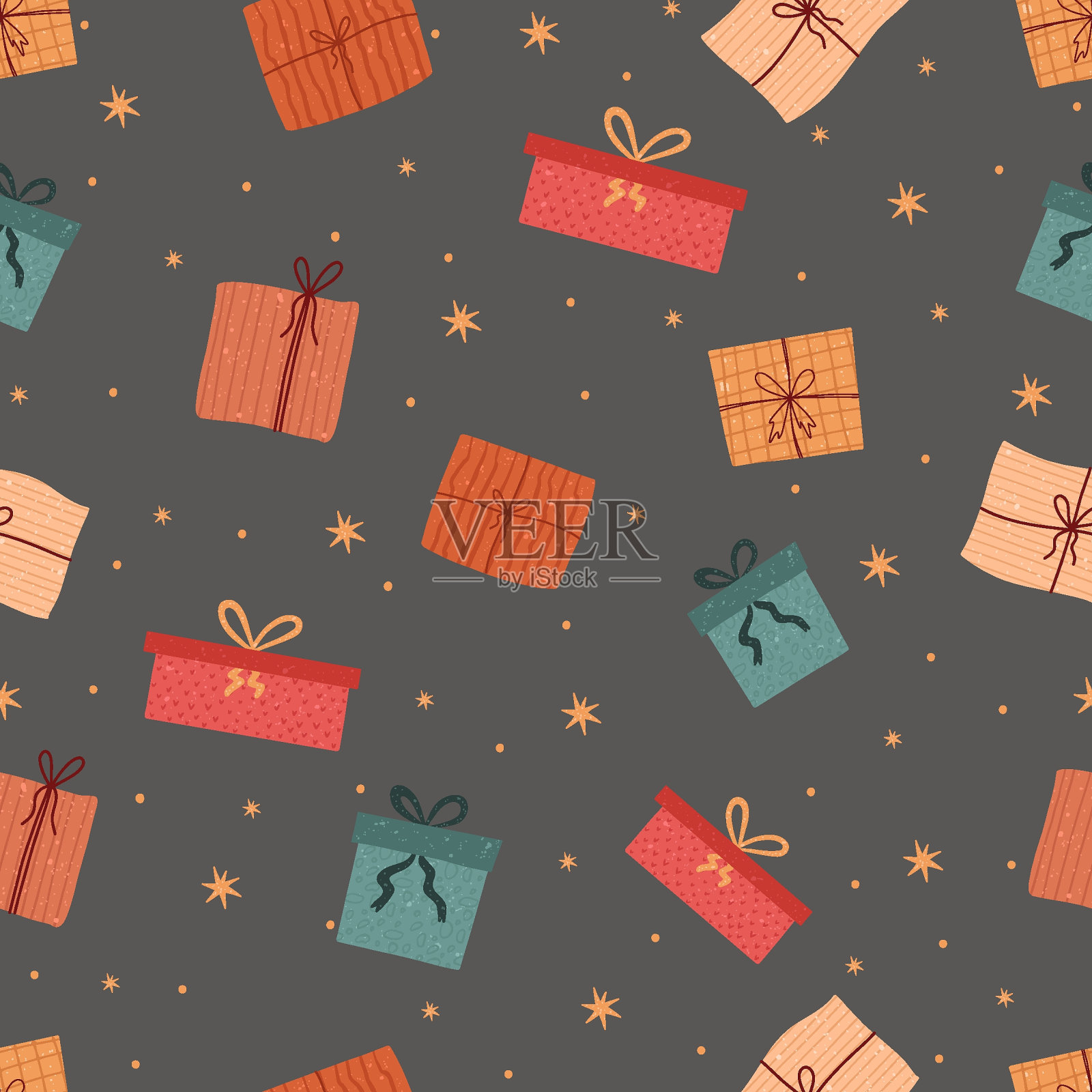 圣诞无缝图案与可爱的礼物插画图片素材