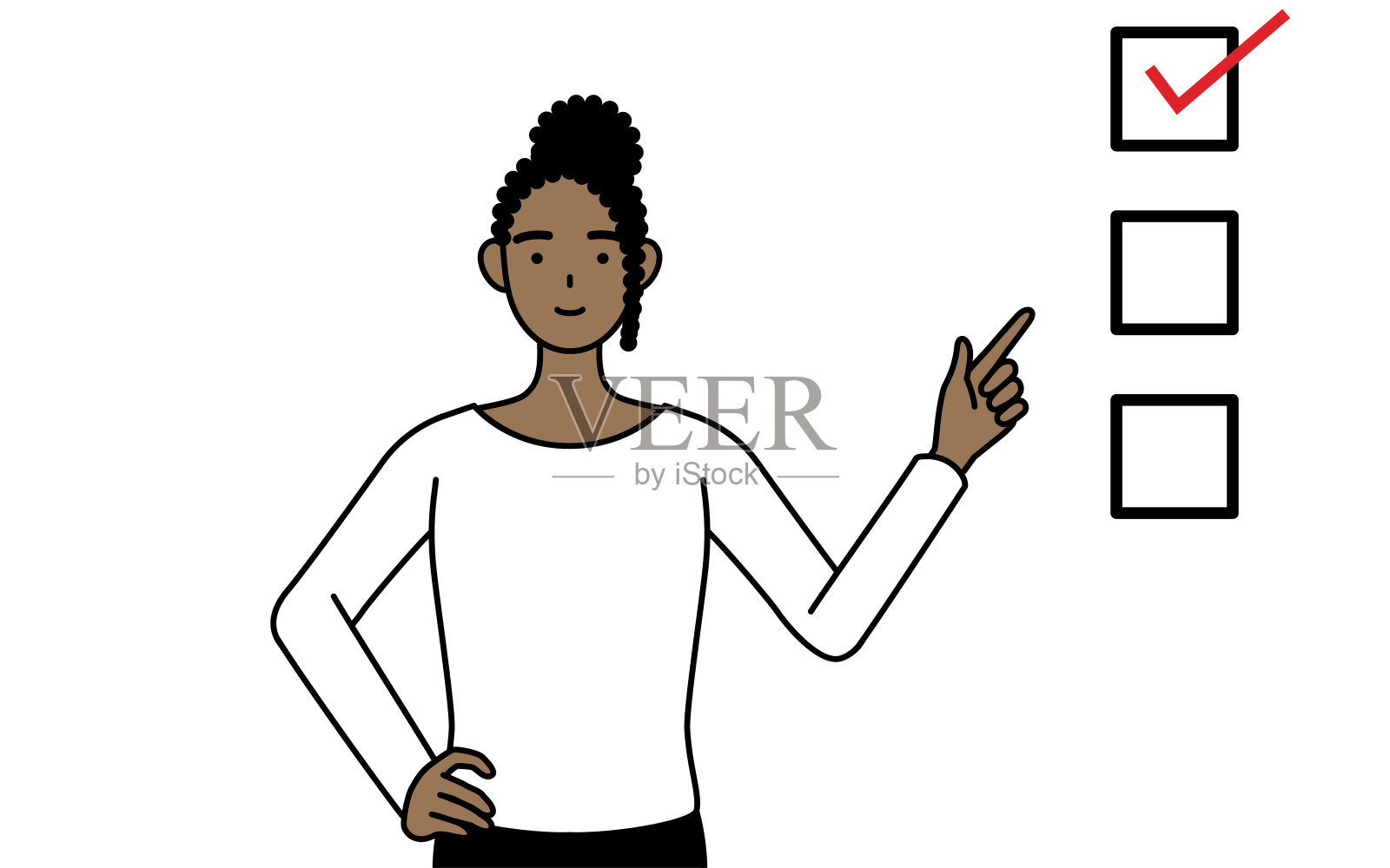 一名非裔美国妇女指着一张清单。插画图片素材