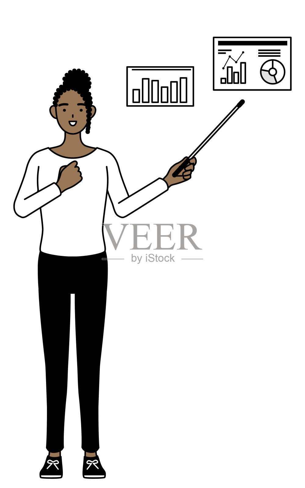 一位非裔美国女性正在分析业绩图表。插画图片素材