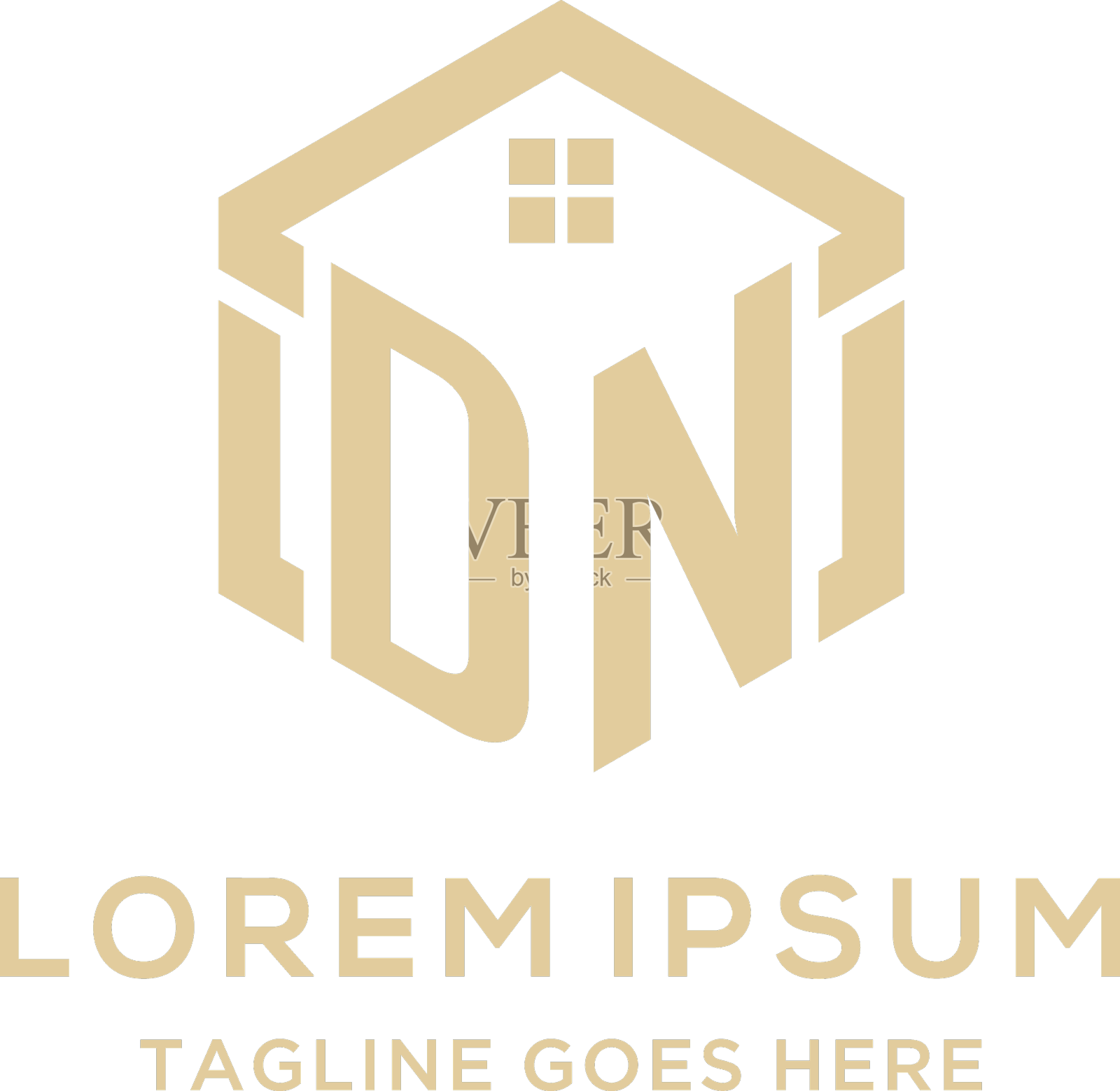 缩写dn标志与抽象的家庭屋顶六边形设计元素图片