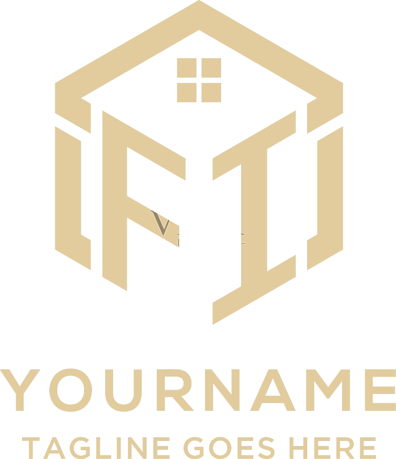 首字母fi标志与抽象的家庭屋顶六边形设计元素图片