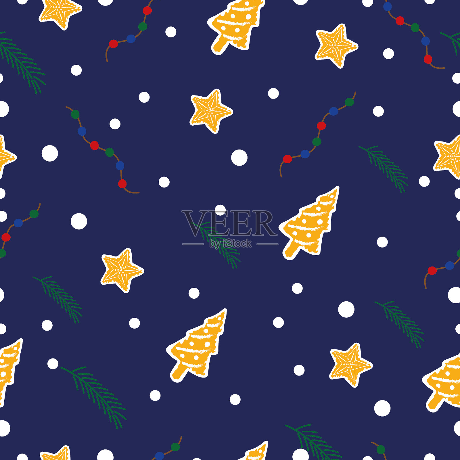 冬季无缝花纹。姜饼。向量。插画图片素材