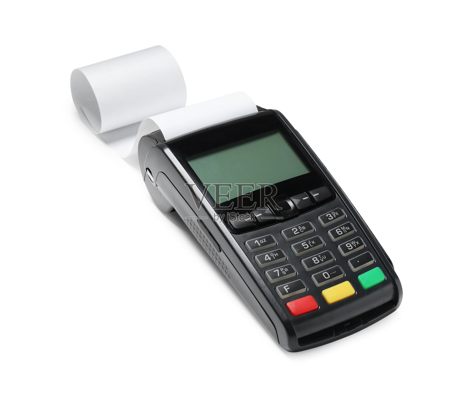 付款终端采用热敏纸，用于收据隔离在白色上照片摄影图片