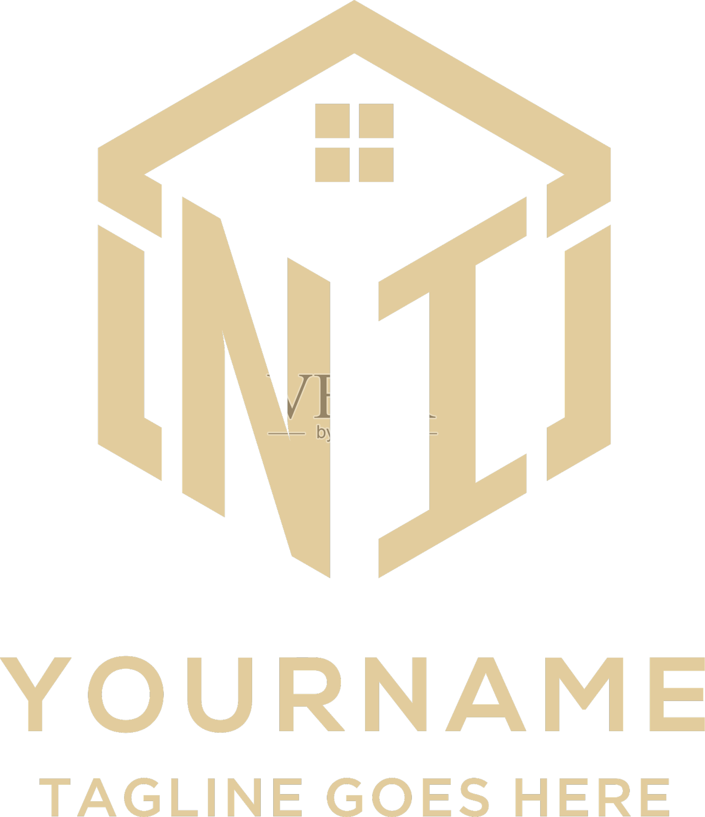 首字母ni标志与抽象的房屋六边形屋顶设计元素图片