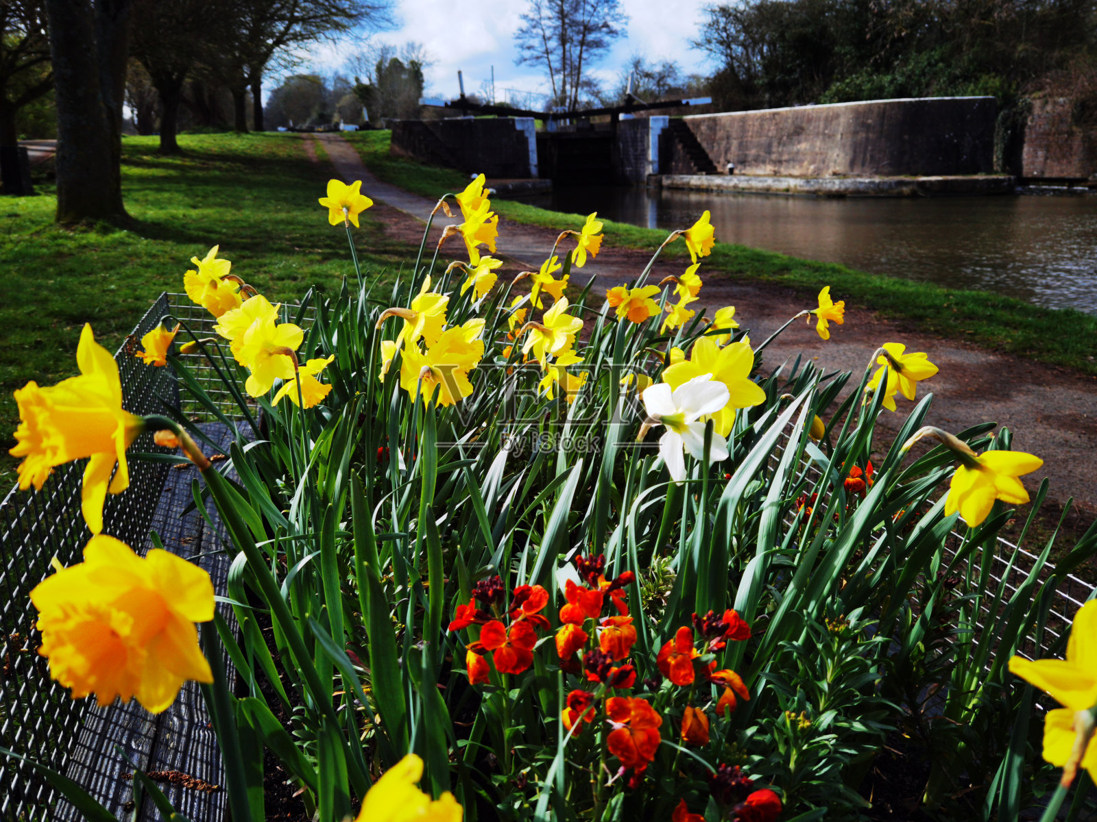 位于英国沃里克郡哈顿洛克斯的大联盟运河照片摄影图片